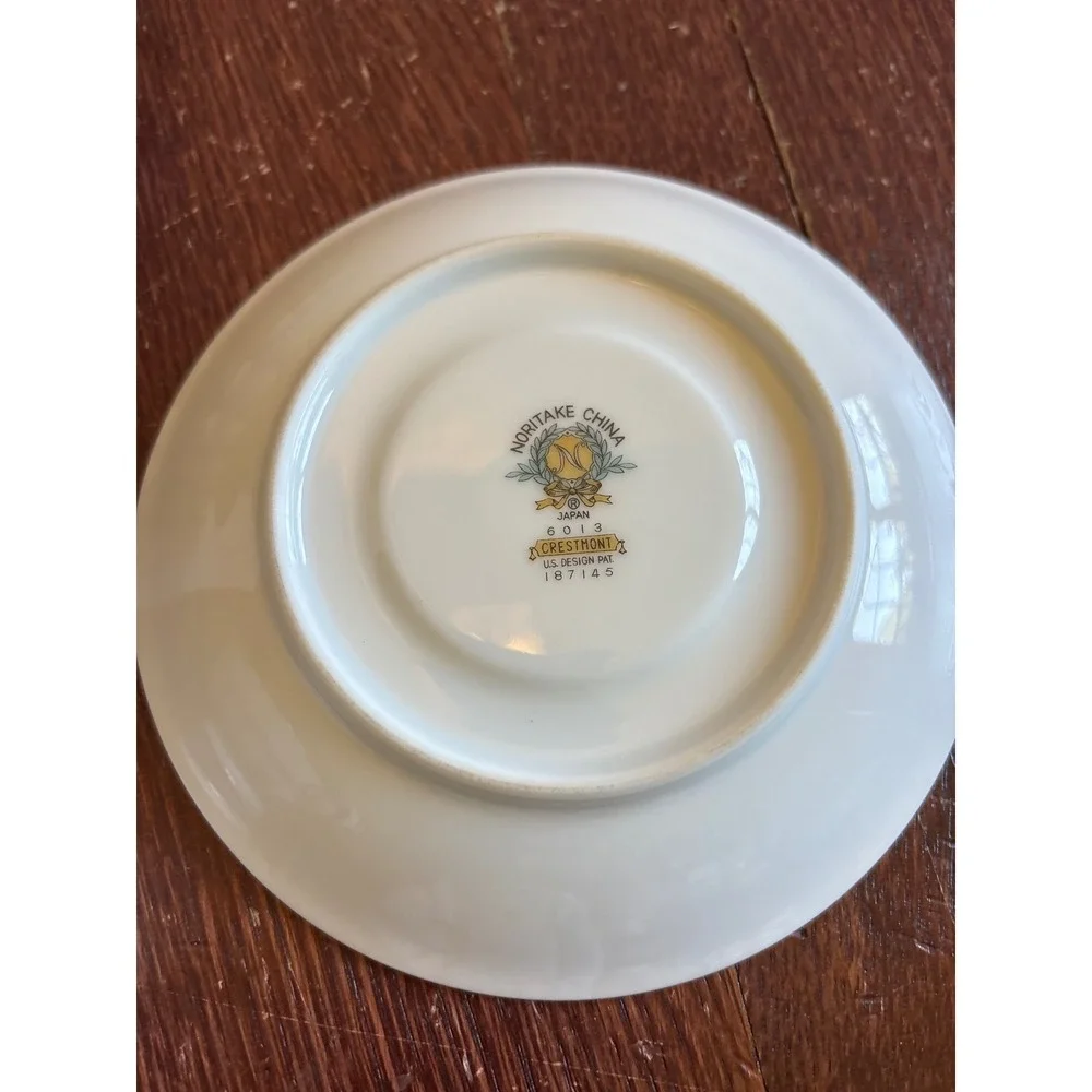 Noritake Crestmont 6013 Teacup and Saucer Set Grey Floral Platinum Trim Japan